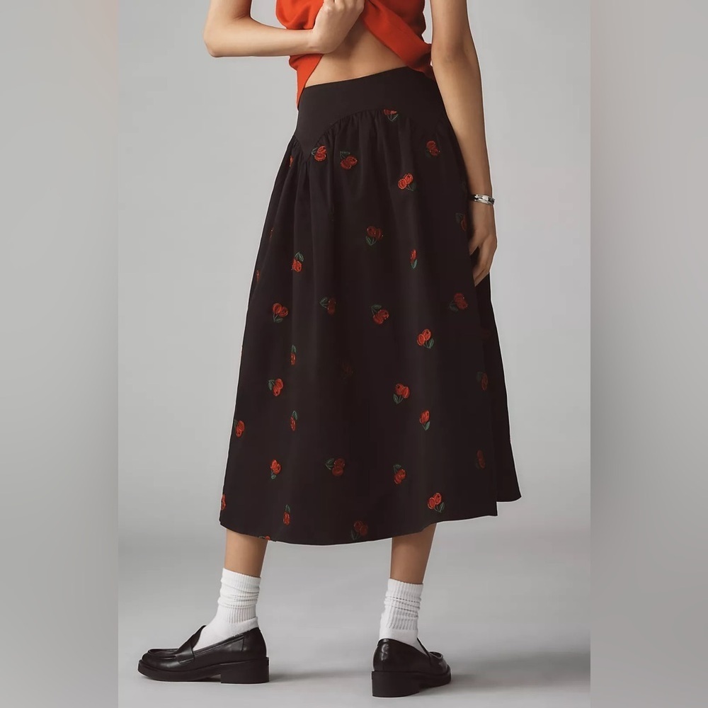 NWT Size L - Avec Les Filles Cherry Applique Midi Skirt (NWT US$ 168)